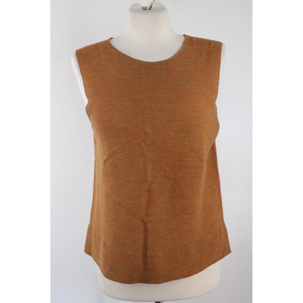 Vtg Eileen Fisher PL Orange Marled Knit Tank Top Wool Sleeveless Shell Cropped
